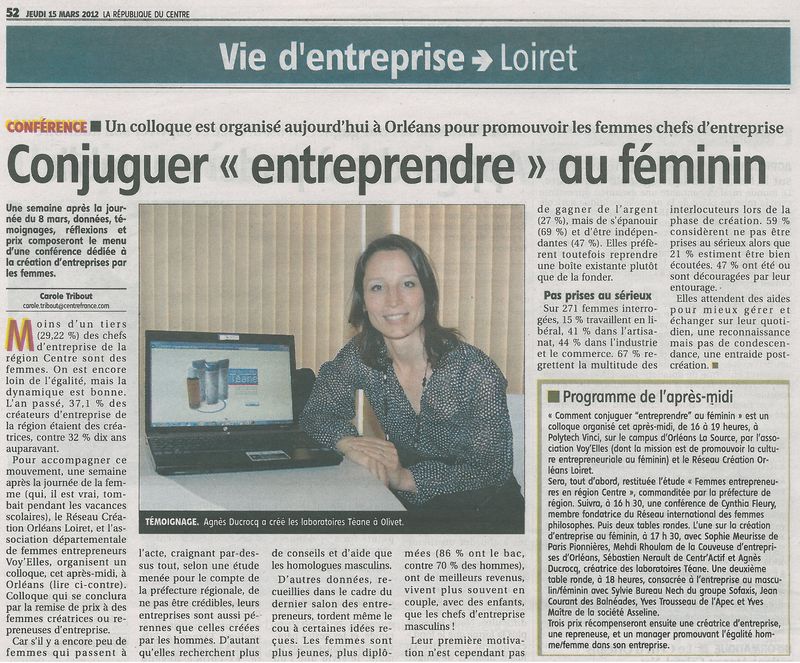 Article la rep 150312 Colloque entreprendre au féminin